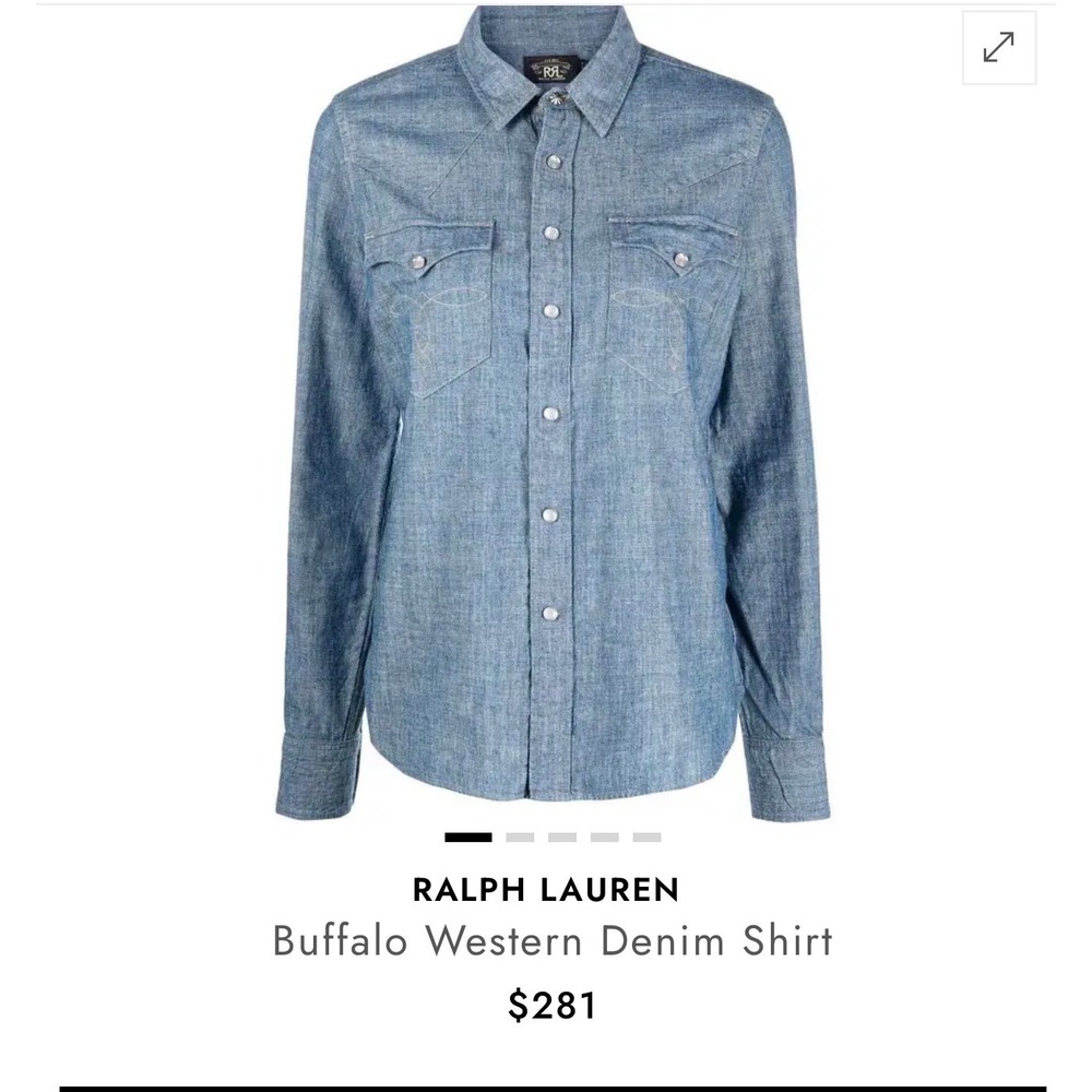 RRL Ralph‎ Lauren Buffalo Western Denim Shirt Blue Chambray Pearl Snap LARGE